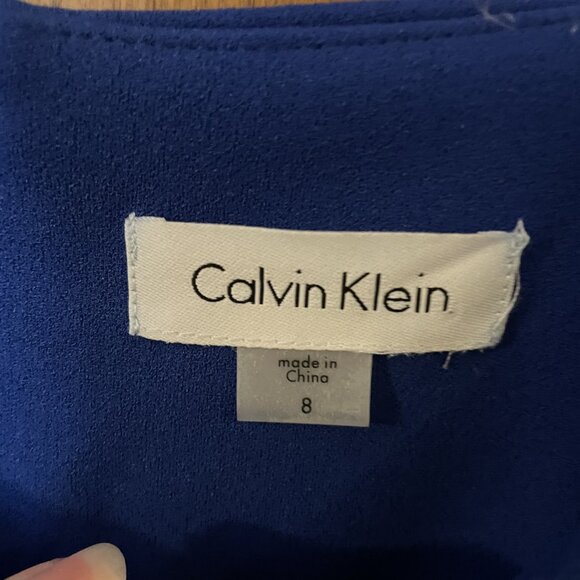 Calvin Klein Royal Blue Dress Sheath Ruffle Sleeve Size 8 EUC Worn Once - Picture 7 of 8